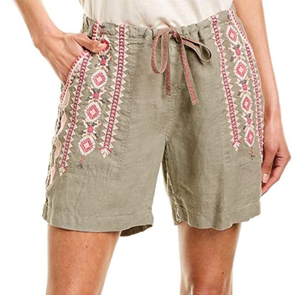 BNWT Johnny Was Linen embroidered shorts Sz S